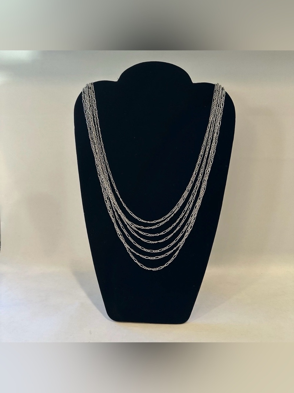 Vintage Crown Trifari 7 Strand Silver-Tone 31" Disco Layered Necklace 1950s